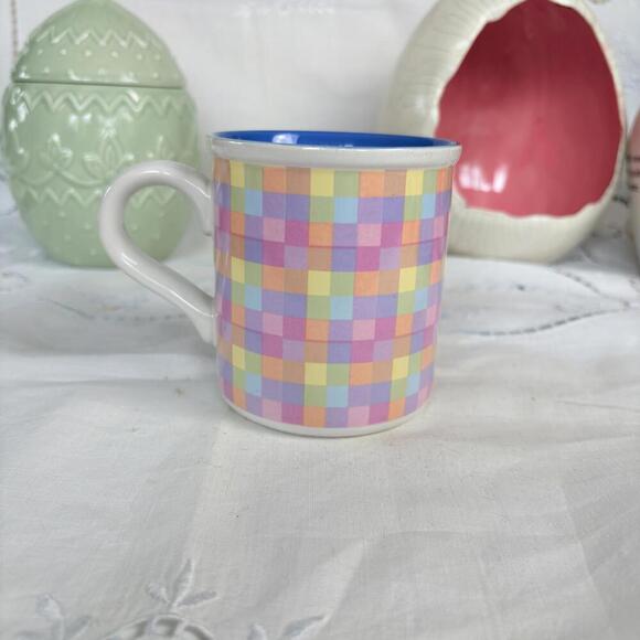 Vintage Enesco 1985 Pastel Easter‎ Colorful Checkered Mug Enesco Vintage 1980s - Picture 10 of 10